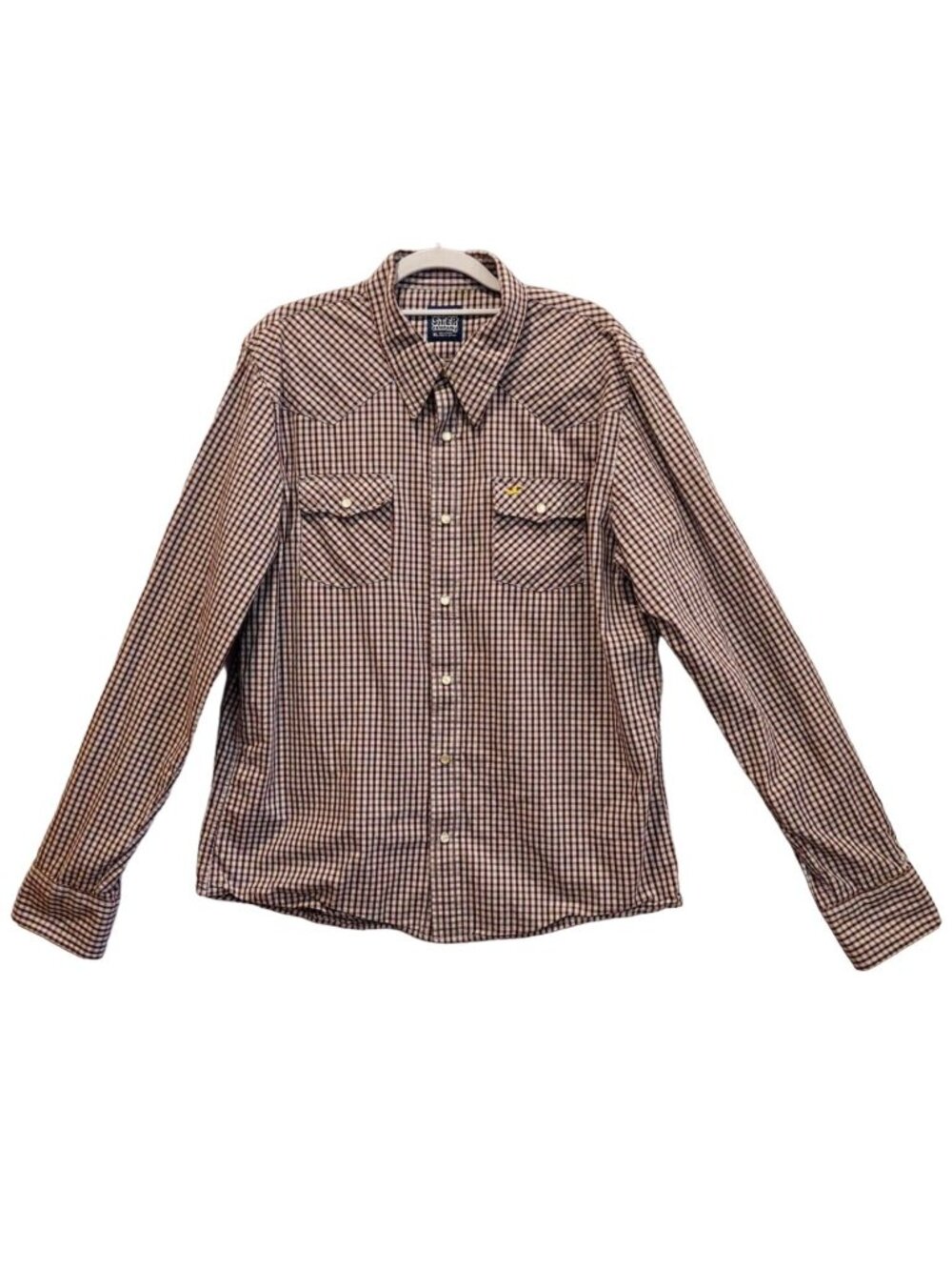 Hollister Western Shirt Mens XL Blue Black Plaid Pearl Snap Ranch cowboy office
